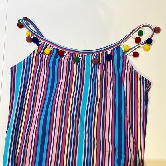 Betsey Johnson Girls One Piece Striped Bathing Suit with Pom Poms size 14 - Picture 5 of 13